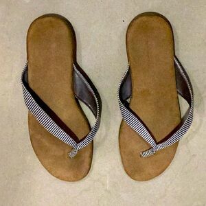 Womens Aerosoles Navy and White Stripe Thong Sandal